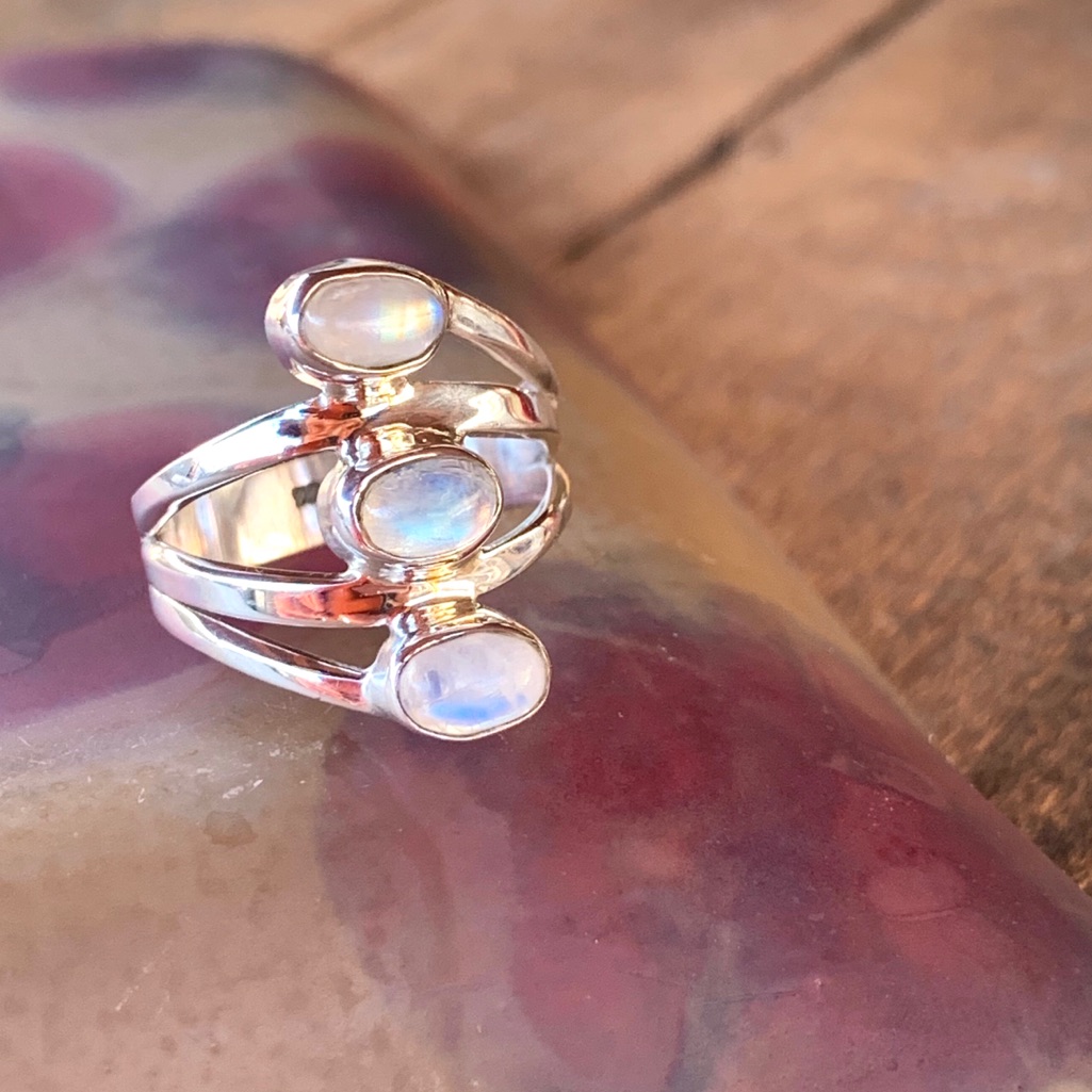 Triple Wrap Moonstone Sterling Silv Ring 5.5 & 6